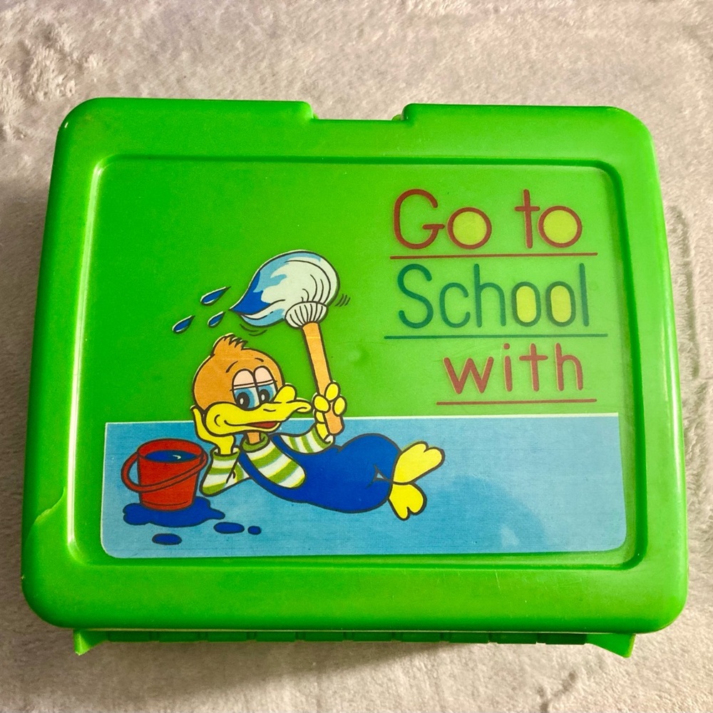 Vintage Duck "Go To School with..." Lunch Box  Thermal Container VERY RARE